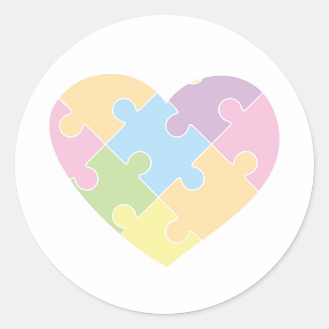 Sticker Rond Autisme en forme de coeur Puzzle couleurs pastel T (Devant)
