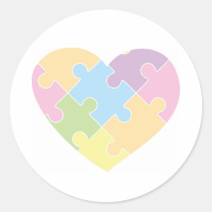 Sticker Rond Autisme en forme de coeur Puzzle couleurs pastel T