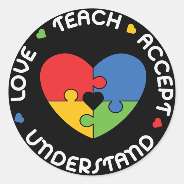 Sticker Rond Autisme Enseignant Accepter Comprendre l'amour (Devant)