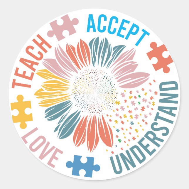Sticker Rond Autisme Enseignant Accepter Comprendre l'amour (Devant)