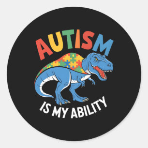 Sticker Rond Autisme Est Ma Capacité Dinosaure Puzzle Design
