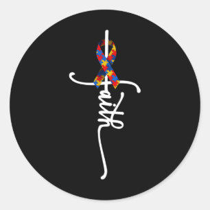 Sticker Rond Autisme Foi Croix Autisme Autiste Cadeaux Autiste