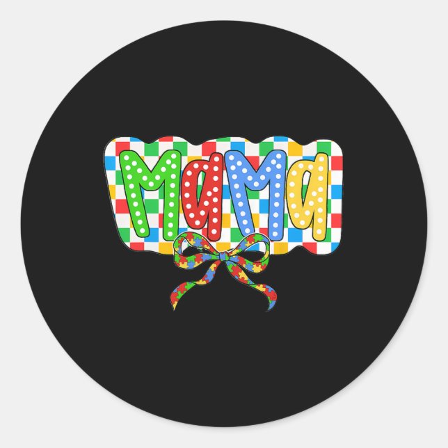 Sticker Rond Autisme Mama Maman Coquette Bow Sensibilisation su (Devant)