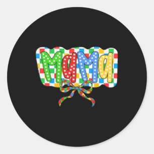 Sticker Rond Autisme Mama Maman Coquette Bow Sensibilisation su