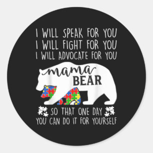 Sticker Rond Autisme Mama Ours Je Parlerai Fight Advocate Pour