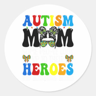 Sticker Rond Autisme Maman Élever Héros Super Messy Bun Autisme