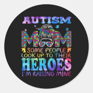 Sticker Rond Autisme Maman Élever Héros Super Messy Bun Autisme