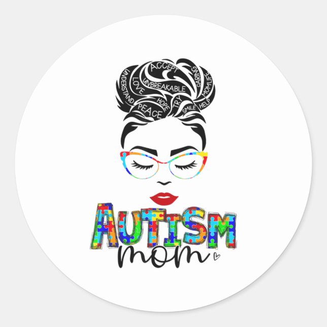 Sticker Rond autisme maman enfant désordre bun sensibilisation  (Devant)