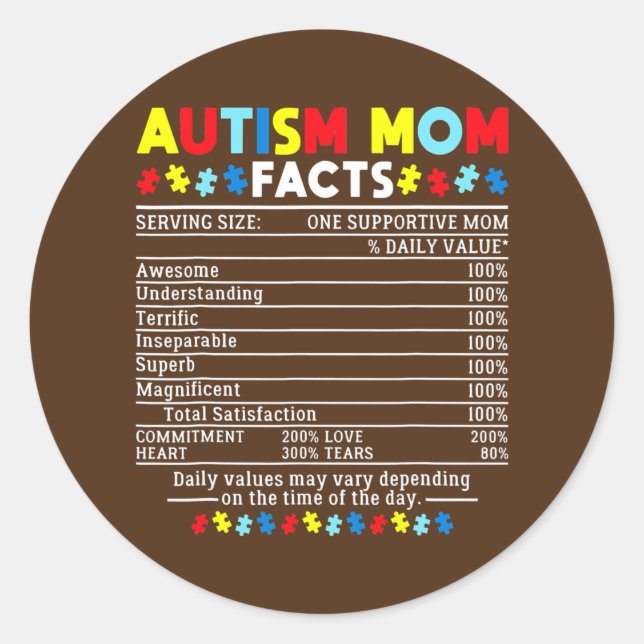 Sticker Rond Autisme Maman fait un soutien Maman sensibilisatio (Devant)