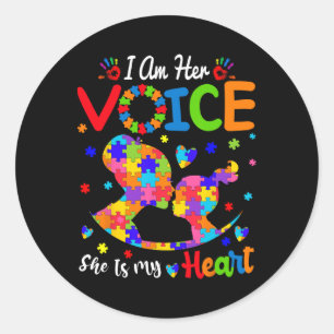 Sticker Rond Autisme Maman Je suis sa voix Elle est mon coeur F