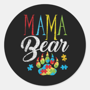Sticker Rond Autisme Maman Ours Morceau de Puzzle Enfant Grunge
