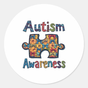 Sticker Rond Autisme Maman Puzzle Pièce Coquette Bow Ruban Auti