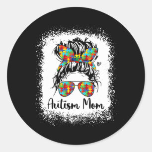 Sticker Rond Autisme Maman Vie Messager Bun Sungles Bandana Mèr