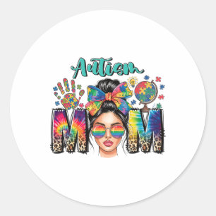 Sticker Rond Autisme Mère Empreinte de léopard Autistique Enfan
