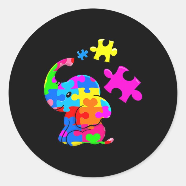 Sticker Rond Autisme mignon Eléphant Sensibilisation sur l'auti (Devant)