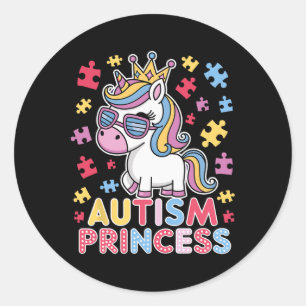 Sticker Rond Autisme mignon Princesse Unicorn Filles fille Auti
