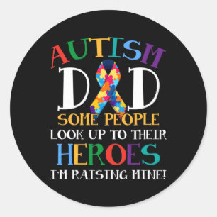 Sticker Rond Autisme Papa Puzzle Ribbon Son Est Mon Héros Autis