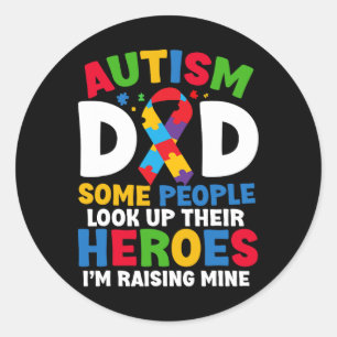 Sticker Rond Autisme Papa Puzzle Ruban Fier Son Héros Autisme A