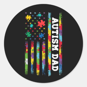 Sticker Rond Autisme Papa Sensibilisation American Flag USA Puz