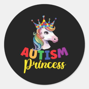 Sticker Rond Autisme Princesse Cute Unicorn Fille Autisme