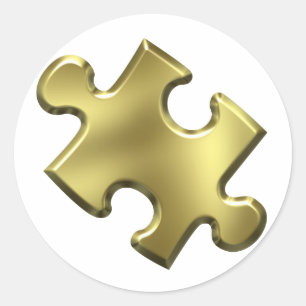 Sticker Rond Autisme Puzzle Pièce Or