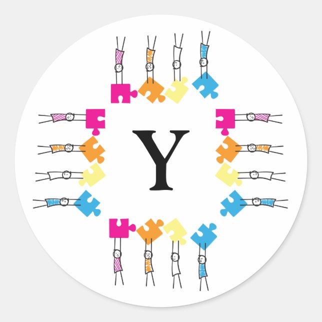 Sticker Rond Autisme Puzzle Pièces Bâton Enfants Dessin initial (Devant)