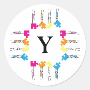 Sticker Rond Autisme Puzzle Pièces Bâton Enfants Dessin initial