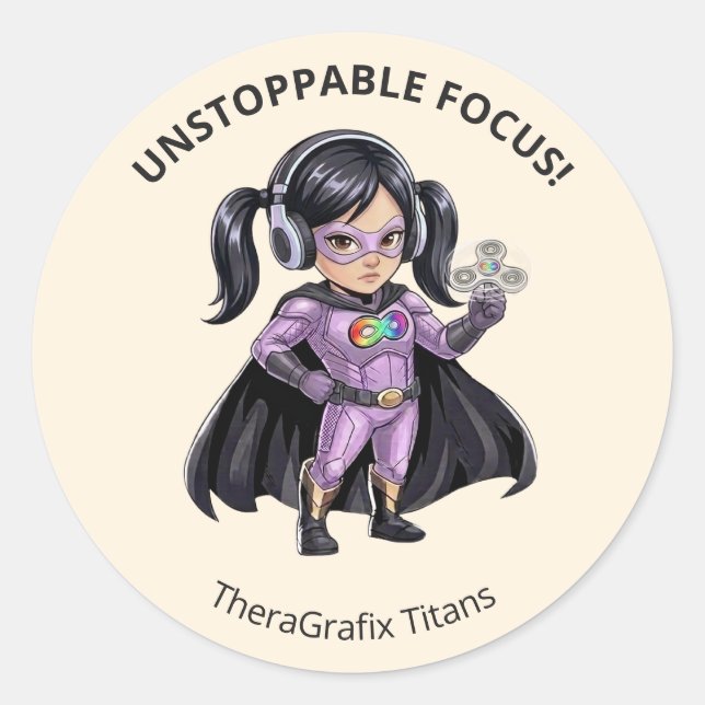 Sticker Rond Autisme | Récompense de super-héros à focus impara (Devant)
