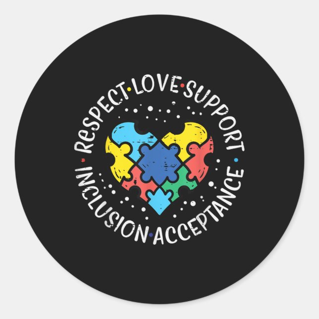 Sticker Rond Autisme Respect Amour Inclusion Acceptation Sensib (Devant)