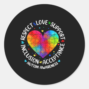 Sticker Rond Autisme Respect Amour Inclusion Acceptation Sensib