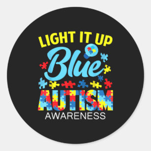 Sticker Rond Autisme sensibilisation allumez-le en bleu puzzle