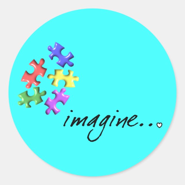 Sticker Rond Autisme Soutien Cadeaux "Imagine" Design (Devant)