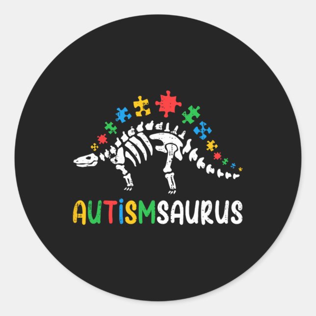 Sticker Rond Autismsaurus Dinosaur Garçons Enfants Jeunes Autis (Devant)