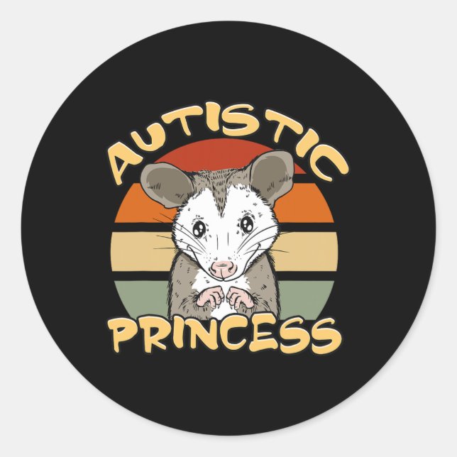 Sticker Rond Autistic Princess Cute Opossum Sensibilisation sur (Devant)
