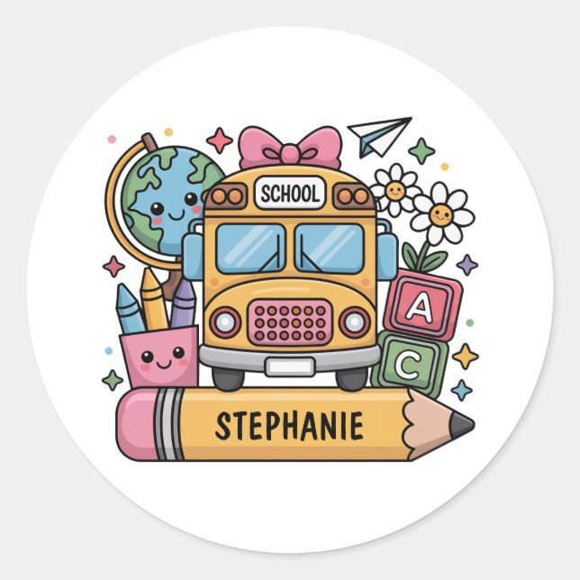 Sticker Rond Autobus de retour à l'école personnalisés - Person (Devant)