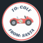 Sticker Rond Autocar Race Racetra Christmas Custom Cadeau étiqu<br><div class="desc">Customisez ces adorables autocollants cadeau voiture de course avec TO : et FROM : étiquettes. Coordonnées avec l'emballage cadeau de voiture de course dans ma boutique!</div>