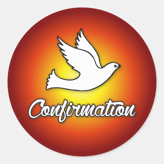 Sticker Rond Autocollant, Colombe sur Fond Rouge, Confirmation (Devant)