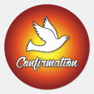 Sticker Rond Autocollant, Colombe sur Fond Rouge, Confirmation
