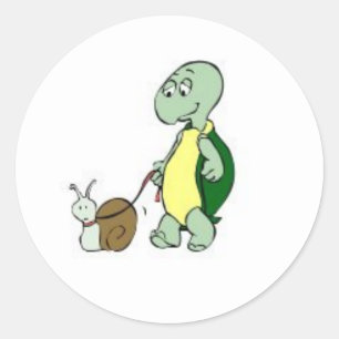 Sticker Rond Autocollant-Tortue marchant un escargot !