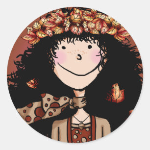 Sticker Rond Autocollants, Fille d'automne