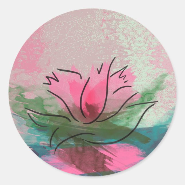 Sticker Rond Autocollants, Peinture de fleurs roses (Devant)