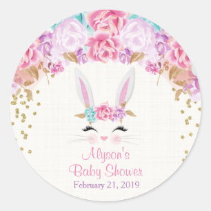 Sticker Rond Autocollants, rose et or de baby shower de lapin