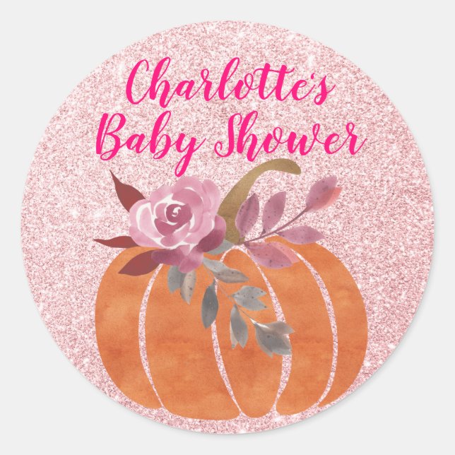 Sticker Rond Automne Automne Floral Citrouille Baby shower Rose (Devant)