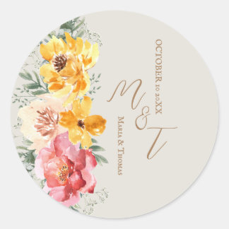 Sticker Rond Automne Automne Floral Mariage Monogram serviettes