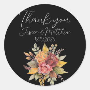 Sticker Rond Automne Automne Noir Russe Mariage aquarelle