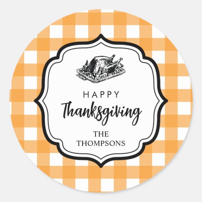 Sticker Rond Automne Automne Orange Plaid Thankgiving Turquie (Devant)