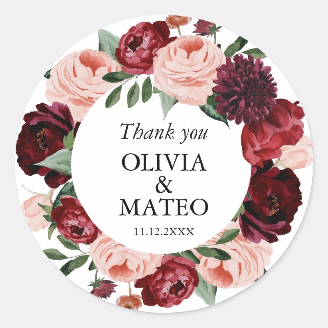 Sticker Rond Automne Bourgogne Fleur Mariage Faveur (Devant)