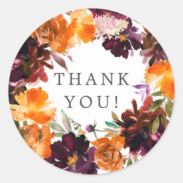 Sticker Rond Automne Burgundy & Fleurs Orange pour une Mariée (Devant)