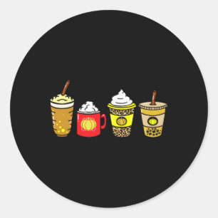 Sticker Rond Automne Café Citrouille Épice Latte Boissons Autom