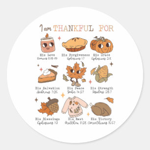 Sticker Rond Automne Christian Thanksgiving Bible Verse Je Suis